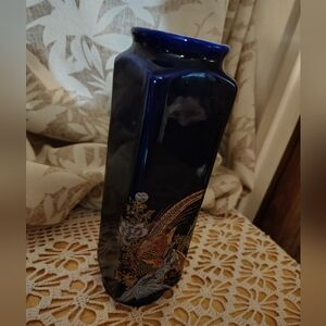 Vintage OTAGIRI Style Tall Cobalt Vase